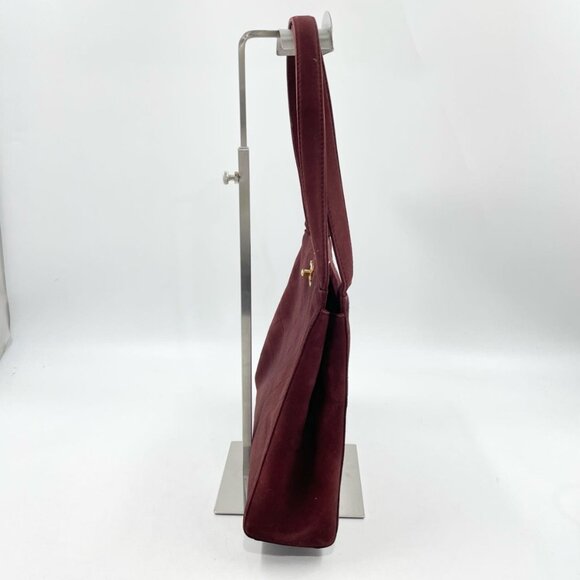 Authentic Vintage Chanel Burgundy Suede Shoulder Bag Quilted CC Logo Rare - Picture 3 of 5